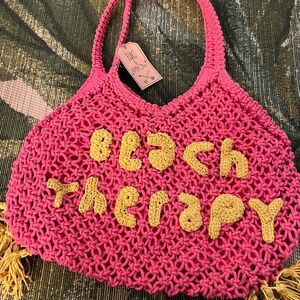Crochet beach bag. Hot pink Beach therapy - tags on.